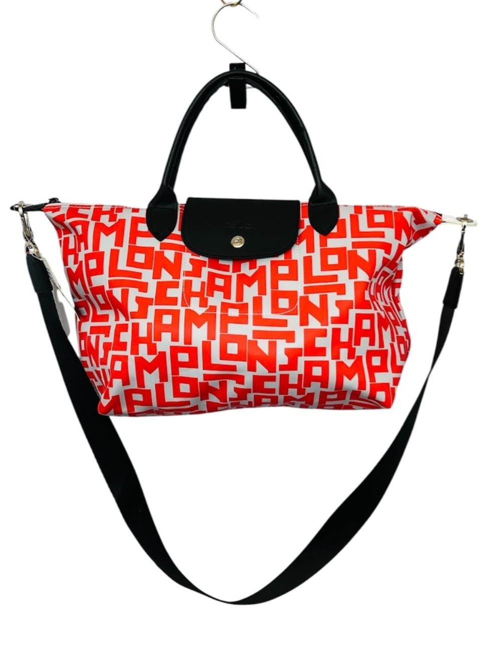Longchamp Tote Spell Out Special Monogram Red & Grey w. Long Strap Crossbody